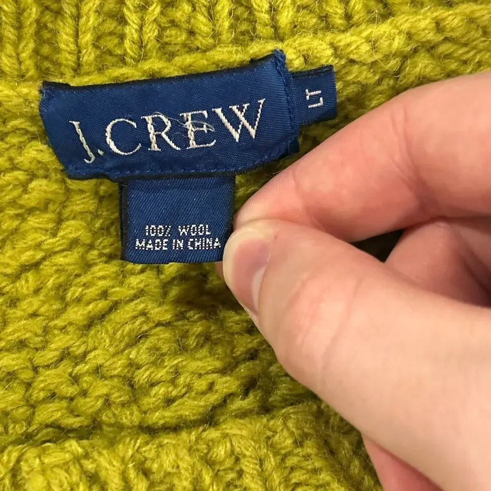 VTG Mens Lime Green J. Crew Wool Chunky Fisherman Cable Knit Crewneck Sweater LT